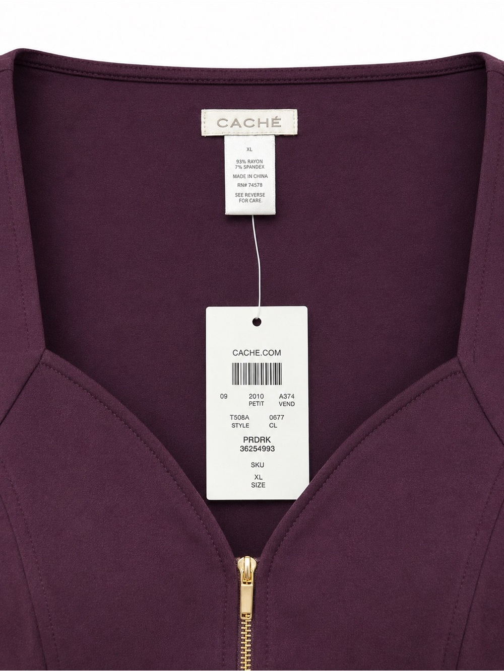 Cache NWT Plum Zip Front Bustier Coquette Knit Top Sweetheart Neck 3/4 Sleeve - Picture 4 of 4